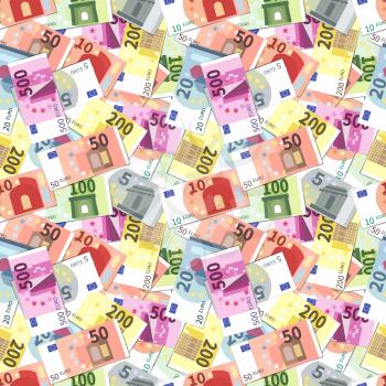 A lot of bright different euro banknotes seamless pattern