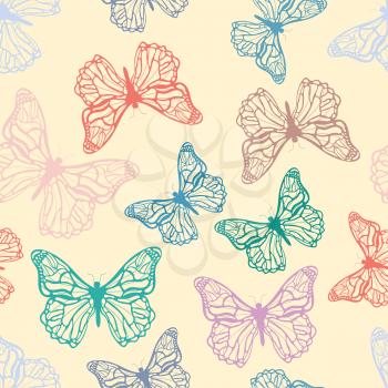 A lot of cute detailed butterflies, seamless pattern in soft colours