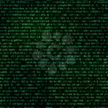 A lot of green abstract complicated crypto symbols on black, data encryption binary code seamless pattern