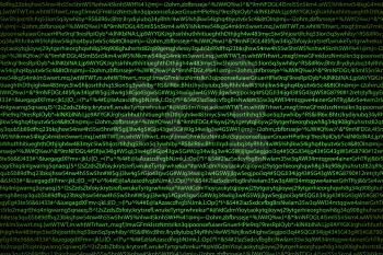 A lot of green complicated crypto symbols on black, data encryption binary code concept