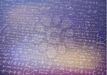 A lot of recondite math equations and formulas on blurred purple background