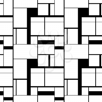 Black and white painting in Piet Mondrian's style, modern seamless pattern