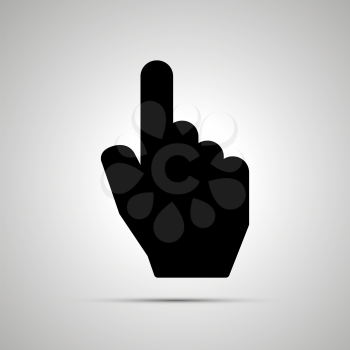 Black computer cursor in hand shape, simple icon with shadow