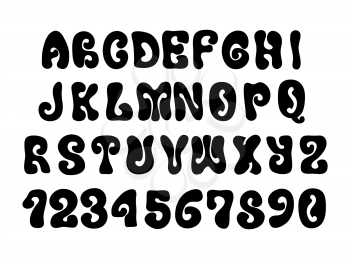 Black psychedelic hippie font isolated on white