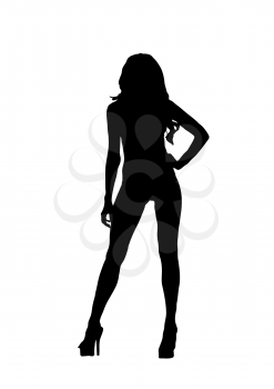 Black simple silhouette of woman isolated on white