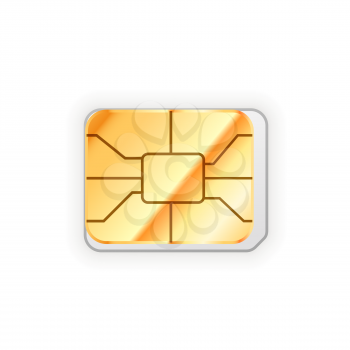 Blank nano sim card for phone with golden glossy chip isolated on white