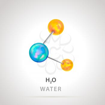 Bright colorful chemical model of water element H2O molecule and molecular structure