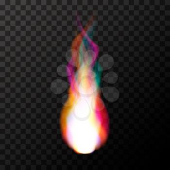 Bright colorful magic fire flame on transparent background