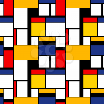 Bright colorful painting in Piet Mondrian's style, modern seamless pattern