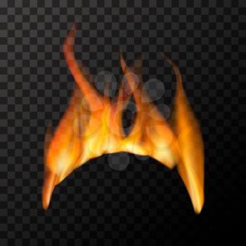 Bright fire flame in arc shape on transparent background