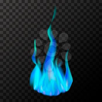 Bright fire flame of blue gas on transparent background