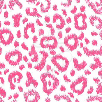 Bright pink realistic leopard skin on white, detailed seamless pattern
