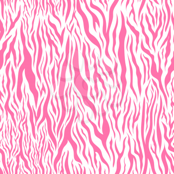 Bright pink realistic tiger skin on white, detailed seamless pattern