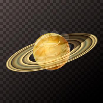 Bright realistic Saturn with texture, colorful planet on transparent background