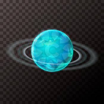 Bright realistic Uranus planet with texture and rings, colorful planet on transparent background