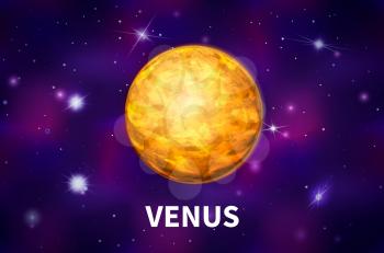 Bright realistic Venus planet on colorful deep space background with bright stars and constellations