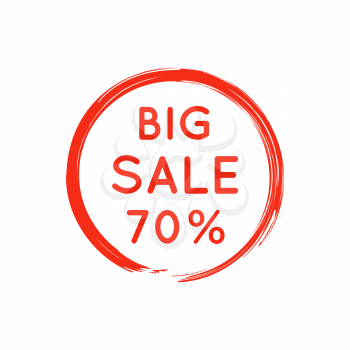 Bright red round retro big sale badge isolated on white