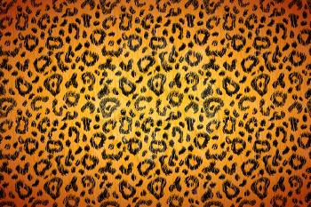Bright yellow realistic leopard skin with black spots, wide detailed background
