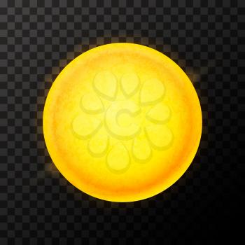 Bright yellow sun star with glowing and texture on transparent background
