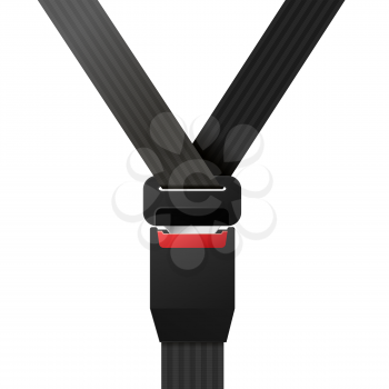 Closed realistic black safety belt isolated on white