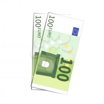 Couple of simple one hundred euro banknotes isolated on white