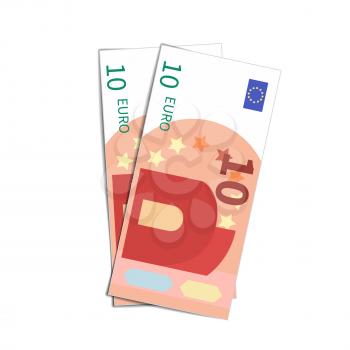 Couple of simple ten euro banknotes isolated on white