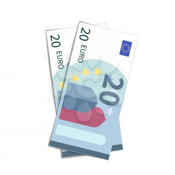 Couple of simple twenty euro banknotes isolated on white