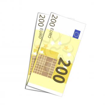 Couple of simple two hundred euro banknotes isolated on white