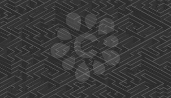 Dark gray complicated maze in isometric view