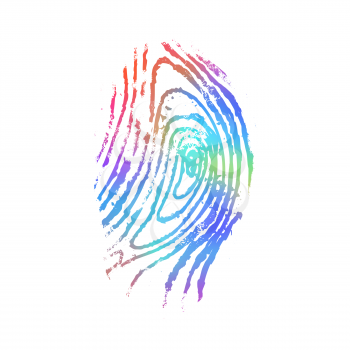 Detailed fingerprint in holographic colours isolated on white