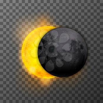 Eclipse stage with realistic satellite moon and star sun on transparent background
