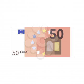 Flat simple fifty euro banknote on white