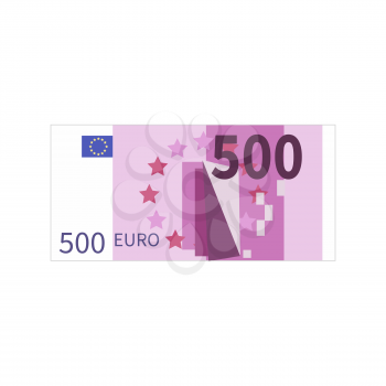 Flat simple five hundred euro banknote isolated on white
