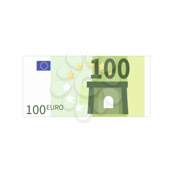 Flat simple one hundred euro banknote isolated on white