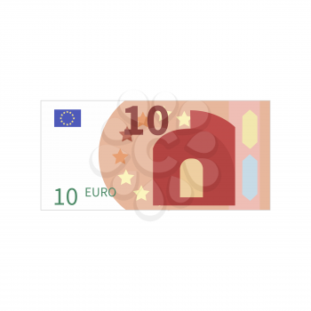 Flat simple ten euro banknote isolated on white
