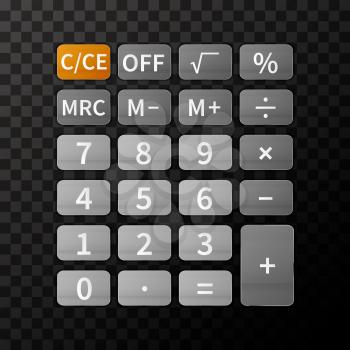 Glossy plastic calculator buttons on transparent background