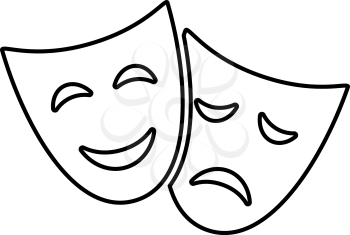 Happy and sad drama mask, simple outline black icon