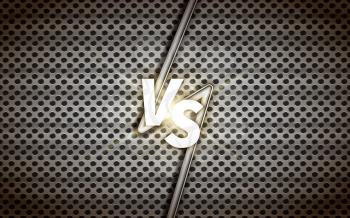 Industrial versus screen design, battle headline on metallic grid