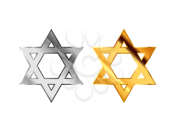 Judaism religious signs made from glossy silver and gold metall isolated on white