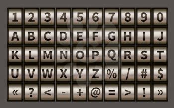 Letter wheel font, code padlock symbols and numbers