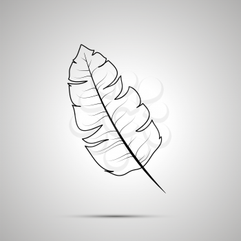 Long feather outline simple black icon with shadow