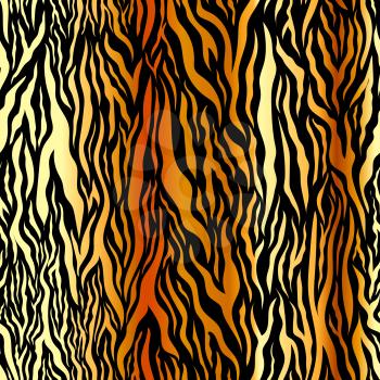 Luxury glossy tiger skin, golden stripes on black, detailed seamless pattern