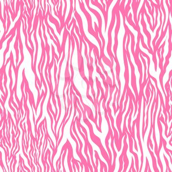Pink realistic tiger skin on white, detailed seamless pattern
