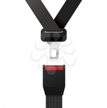 Realistic black safety belt isolated on white