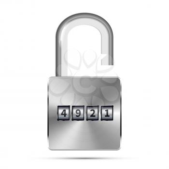 Realistic open padlock with code numbers isolated on white