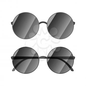 Round glossy sunglasses with black rim isolated on white