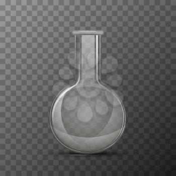 Round transparent flask for chemicals experiments on transparent background