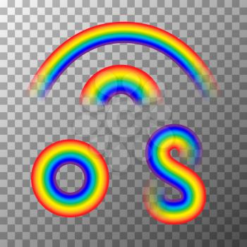 Set of cute different rainbows on transparent background