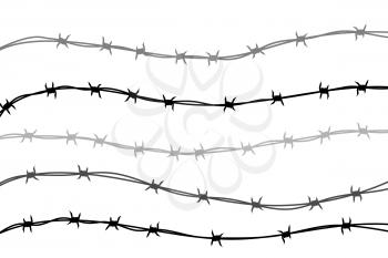 Several lines of barbed wire silhouette on white
