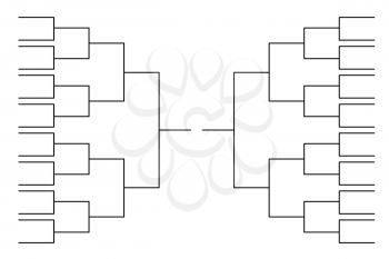 Simple black tournament bracket template for 32 teams isolated on white